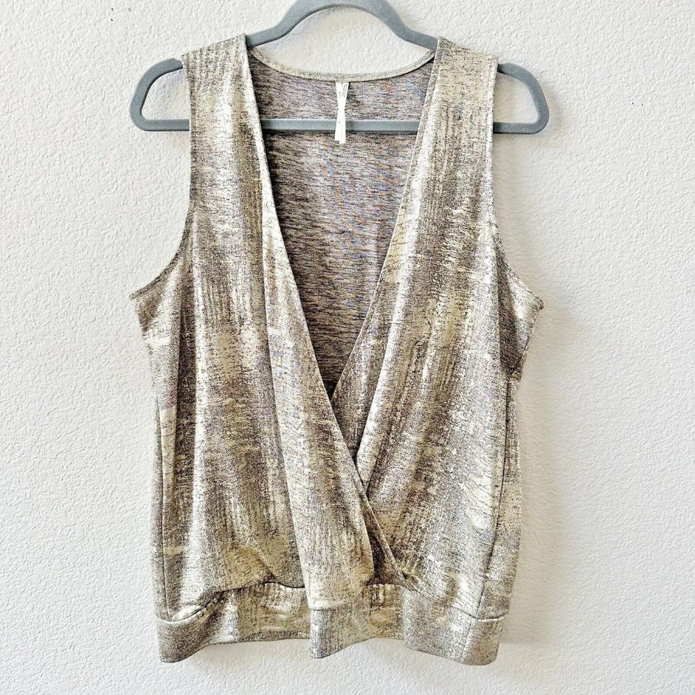 Anthropologie Gold Sabrina Shimmer Wrap Top Size Size XL - Picture 2 of 7